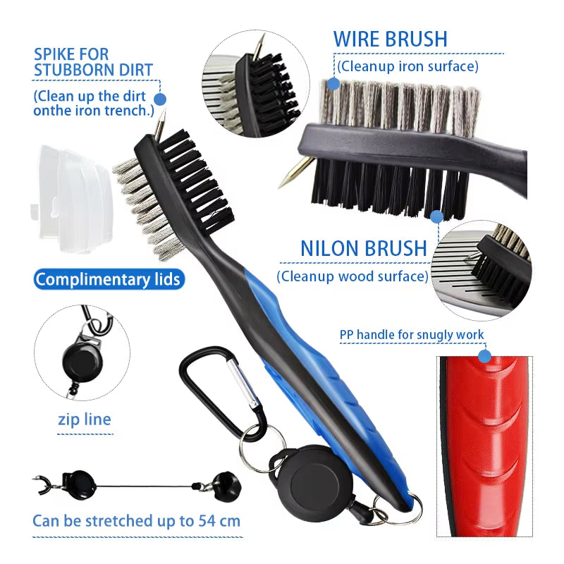 2-Sided Golf Club Groove Cleaning Brush – Iron, Wedge & Putter Cleaner Tool for Deep Groove Cleaning